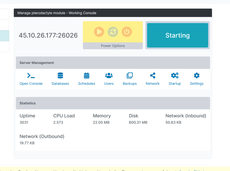 Dashboard πελάτη: power options, διαχείριση server και ζωντανά στατιστικά μέσα στο Blesta