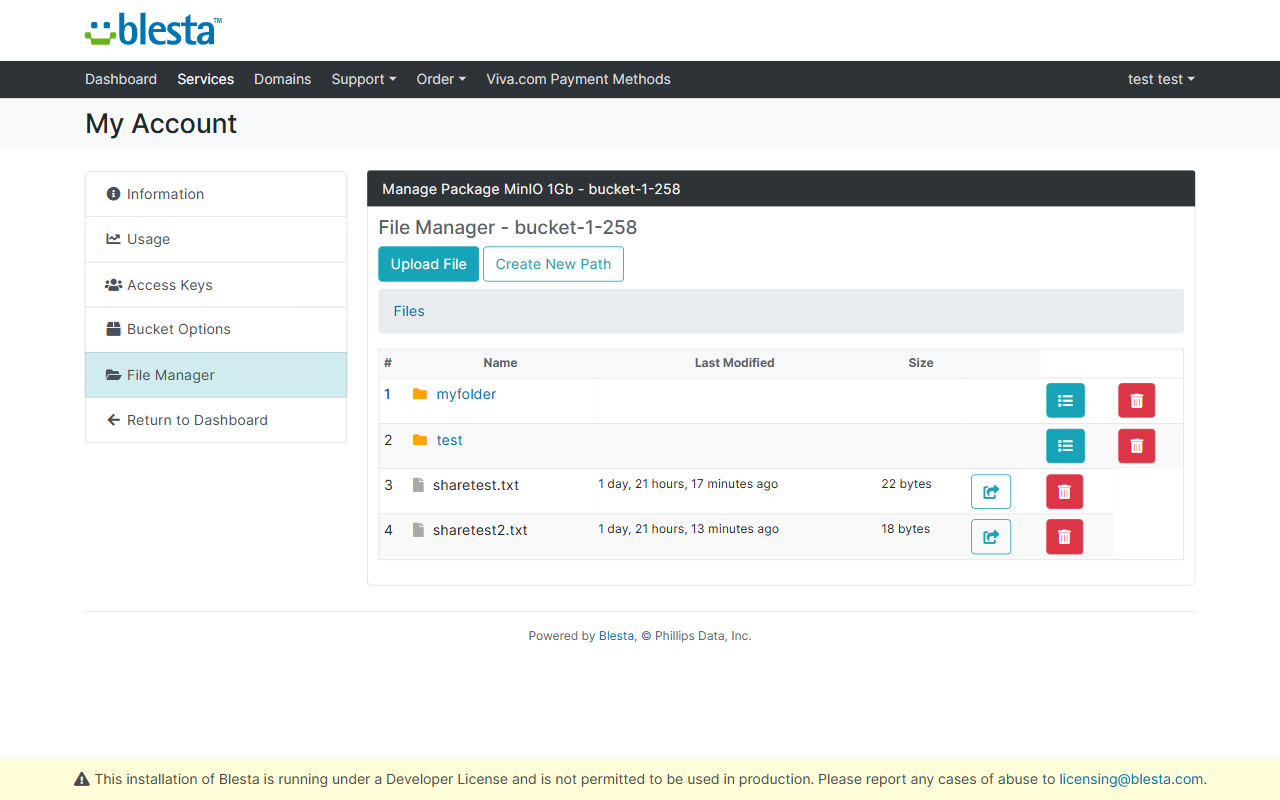 File manager μέσα στον browser: upload, περιήγηση φακέλων και δημιουργία share links